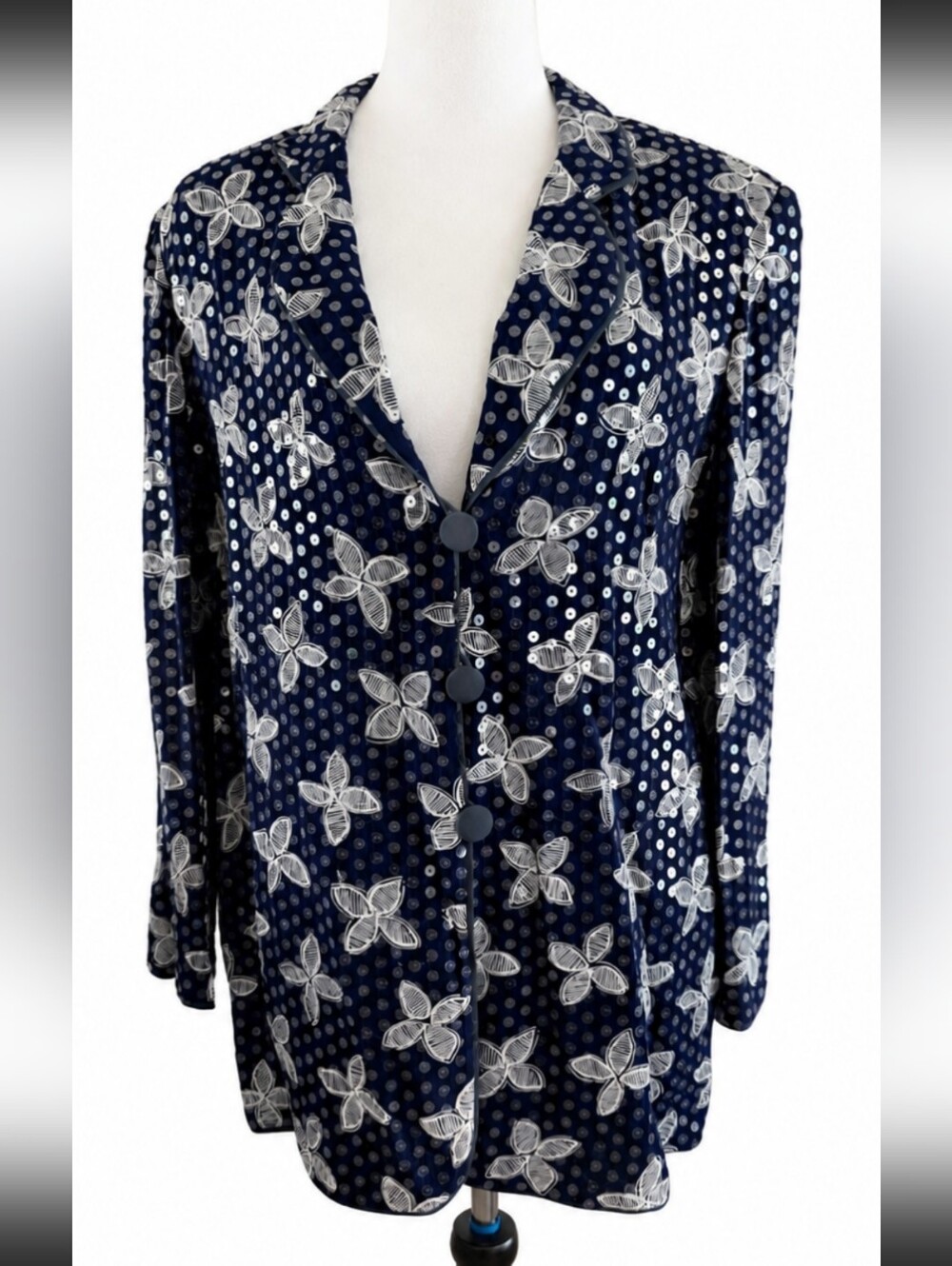 Vintage Giorgio Armani Le Collezioni Navy Sequin Evening Blazer Size 10 Italy